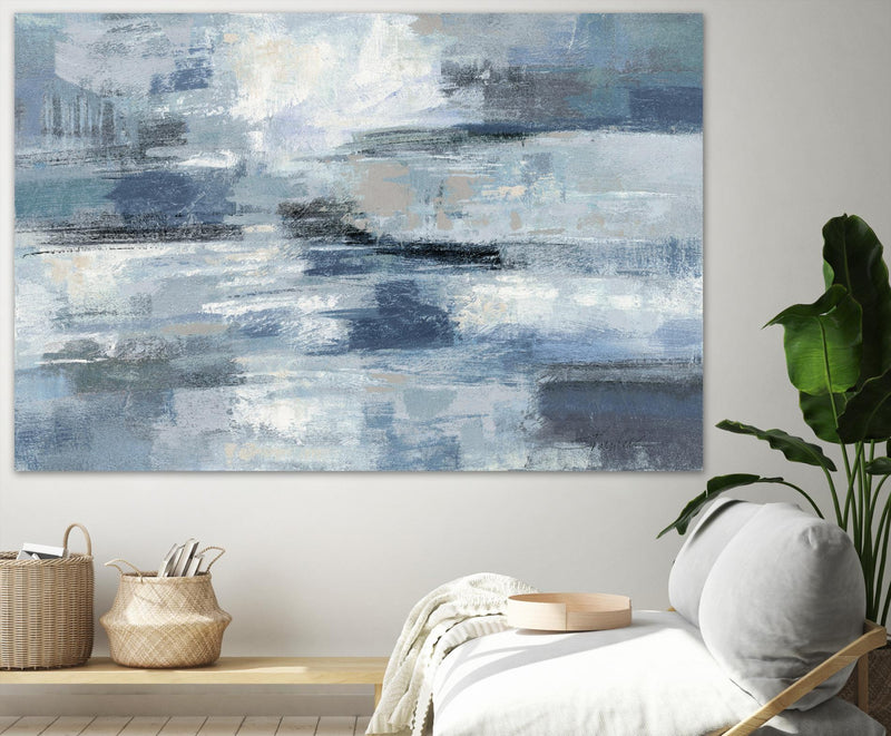 Œuvre d’art murale Giant Art « Clear Water Indigo And Gray » 84 x 54