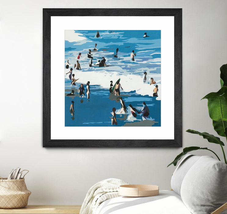 Œuvre d’art murale encadrée noire et mate « Surf's Up » 36 x 36