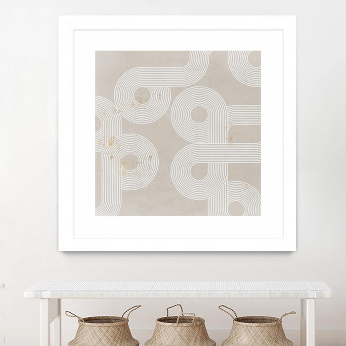 Œuvre d’art murale encadrée blanche et mate « Fluxus I » 30 x 30