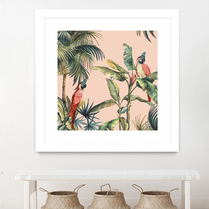 Œuvre d’art murale encadrée blanche et mate « Tropicano Ii » 30 x 30