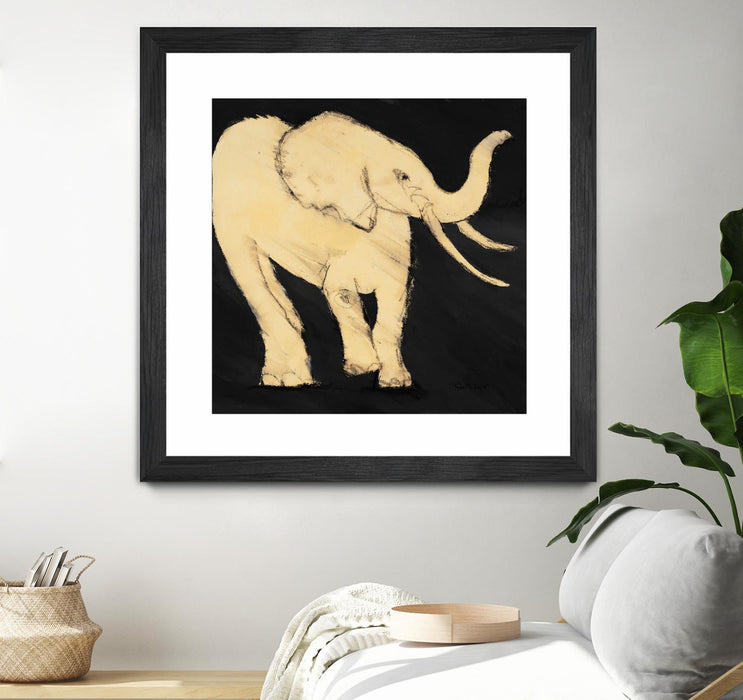 Œuvre d’art murale encadrée noire et mate « Baby Elephant » 30 x 30