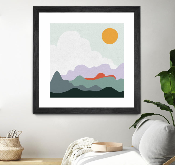 Œuvre d’art murale encadrée noire et mate « Mountainous I » 30 x 30