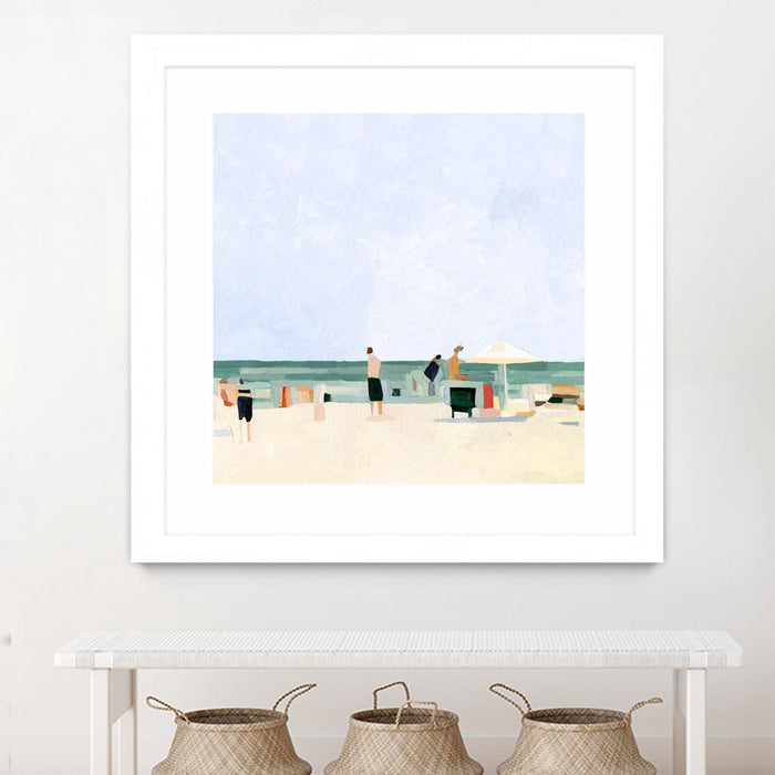 Œuvre d’art murale encadrée blanche et mate « Family Vacation I » 30 x 30