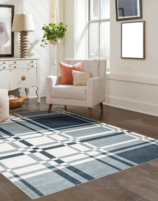 Carpette Roma bleue lavable à la machine - 8 pi 0 po x 10 pi 0 po