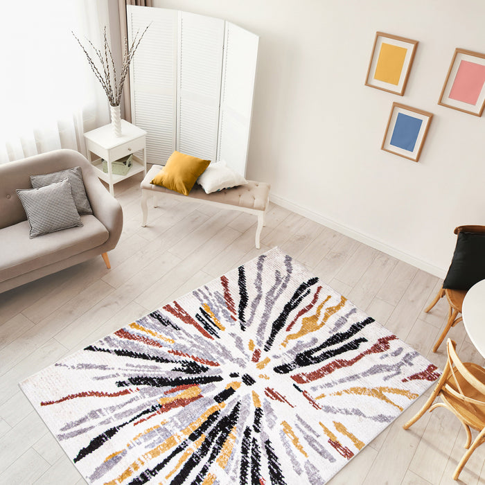 Carpette Paloma Sunburst noireblanche - 5 pi 3 po x 7 pi 3 po