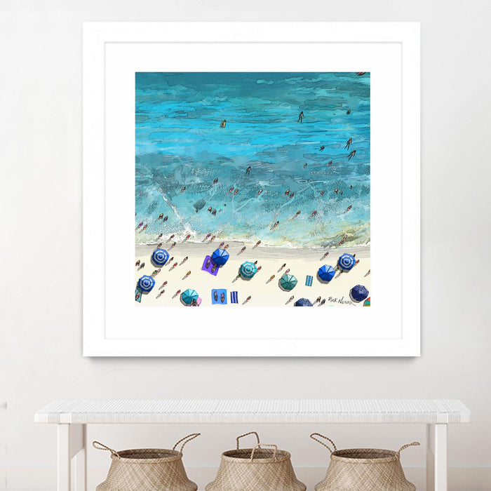Œuvre d’art murale encadrée blanche et mate « Hot Summer Beach » 36 x 36