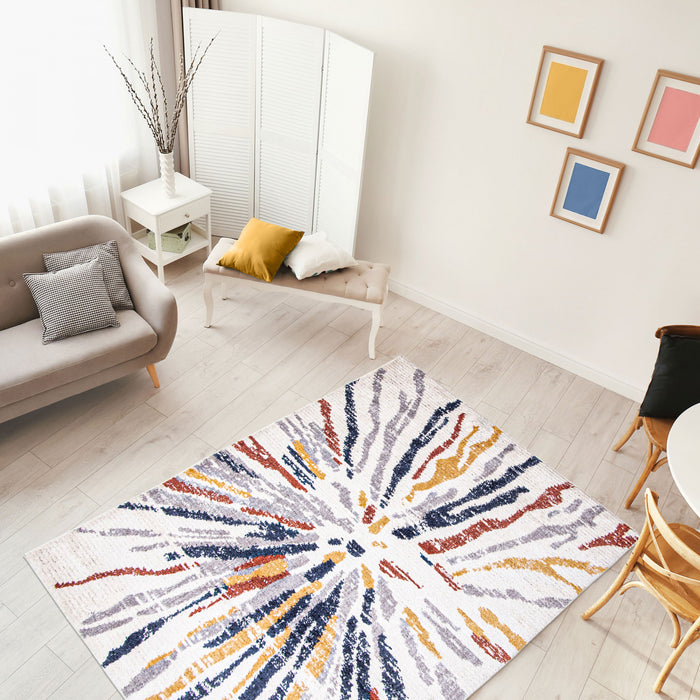 Carpette Paloma Sunburst bleu marineblanche - 5 pi 3 po x 7 pi 3 po