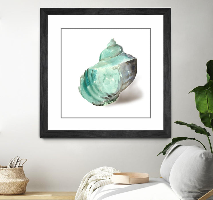 Œuvre d’art murale encadrée noire et mate « Shell In Mint » 30 x 30