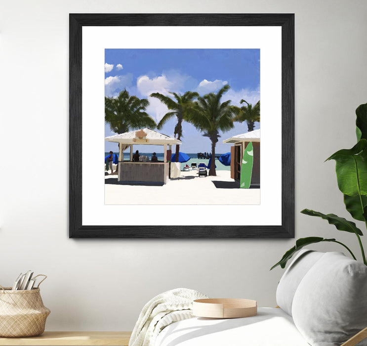Œuvre d’art murale encadrée noire et mate « Key West Cabana I » 36 x 36