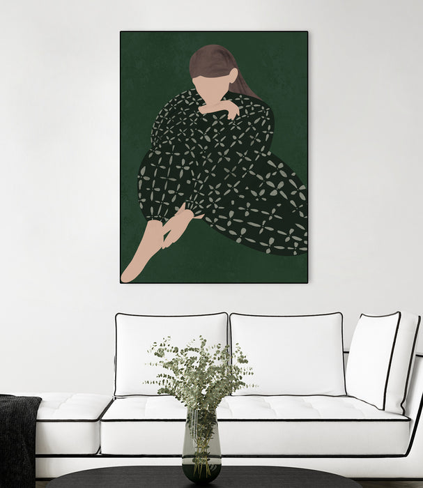 Œuvre d’art murale encadrée noire et mate « Woman In Green » 18 x 24