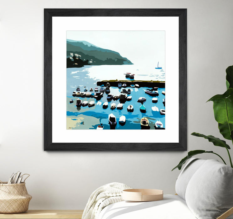 Œuvre d’art murale encadrée noire et mate « Boats » 36 x 36