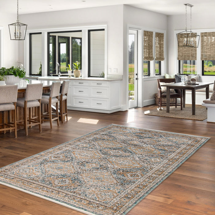 Carpette Leandra taupe/bleue 5 pi 3 po x 7 pi 3 po
