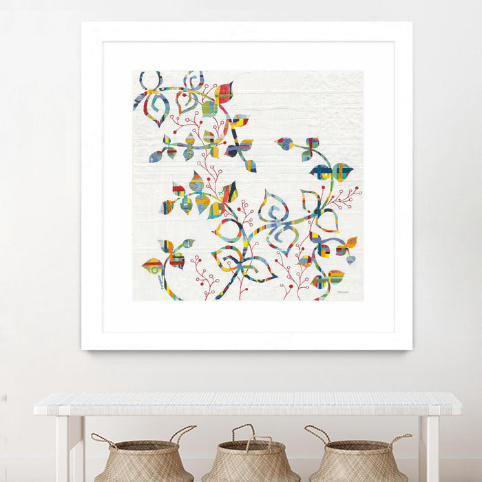Œuvre d’art murale encadrée blanche et mate « Rainbow Vines With Berries » 30 x 30
