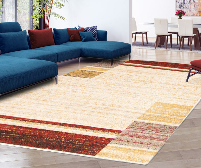 Carpette Aya ivoire-rouge - 5 pi 3 pox 7 pi 3 po