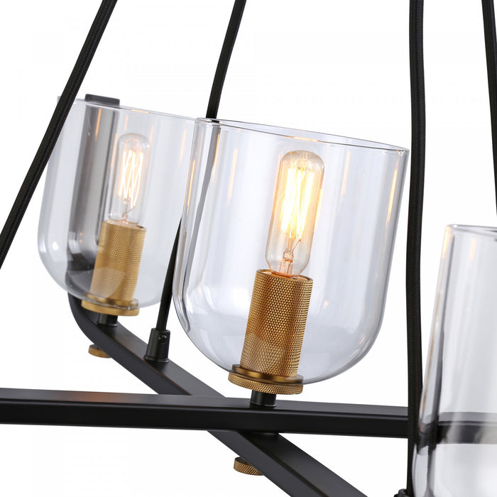 Lustre Cheshire noir et laiton à 5 ampoules
