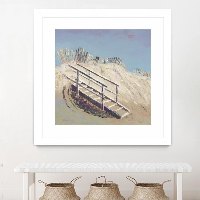 Œuvre d’art murale encadrée blanche et mate « Beach Access » 30 x 30