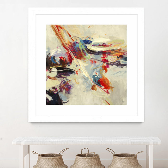 Œuvre d’art murale encadrée blanche et mate « Positive Energy I » 30 x 30