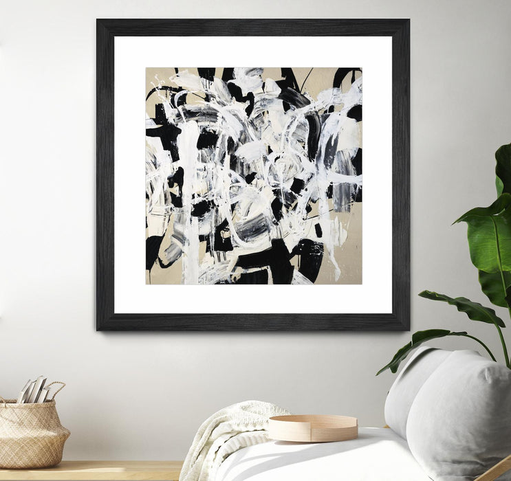 Œuvre d’art murale encadrée noire et mate « Talking Out Of Both Sides » 36 x 36