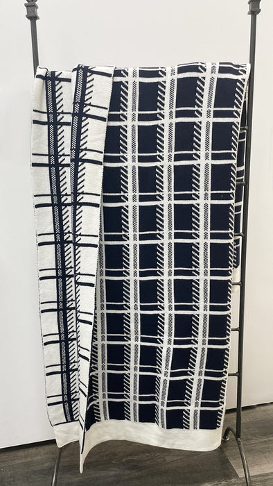 Jeté Cambridge bleu marine et blanc - 50x60