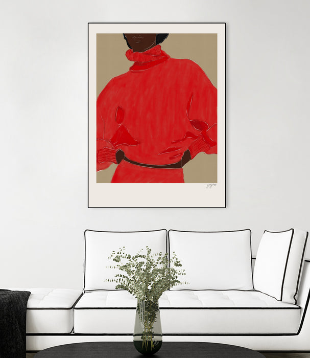 Œuvre d'art murale sur toile encadrée noire « Woman In Red » 18 x 24