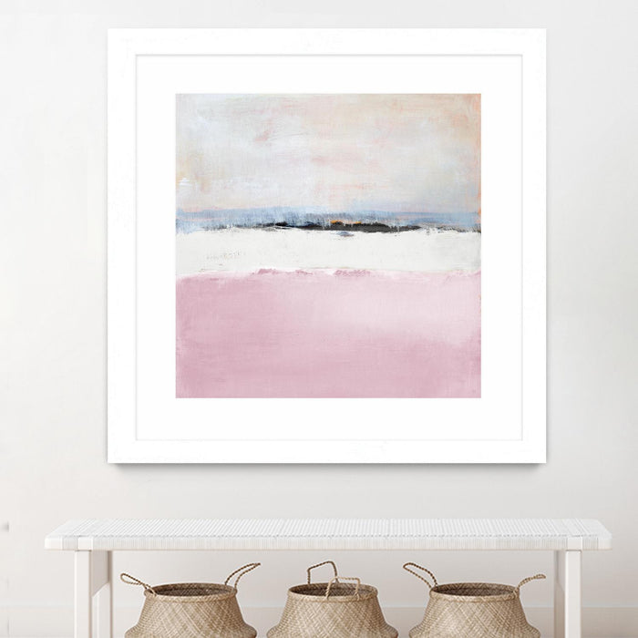 Œuvre d’art murale encadrée blanche et mate « Pink Sea Abstract » 30 x 30