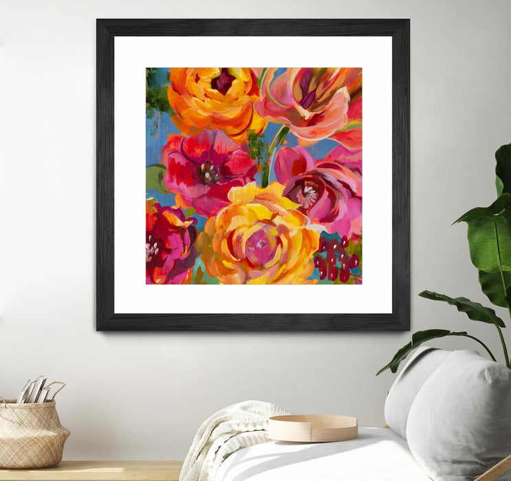 Œuvre d’art murale encadrée noire et mate « Spring Bouquet V32 » 30 x 30