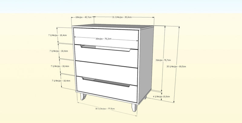 Commode verticale Nordika à 4 tiroirs - blanche