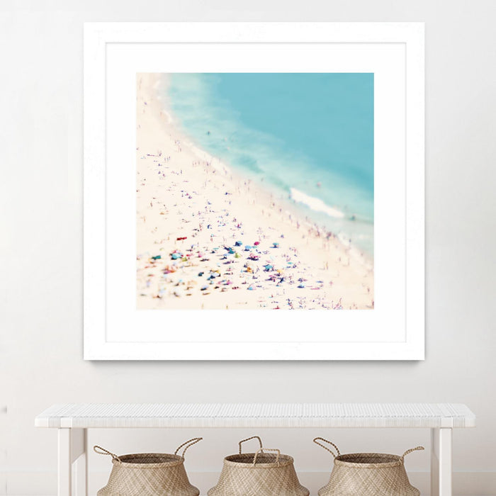 Œuvre d’art murale encadrée blanche et mate « Beach Love » 30 x 30