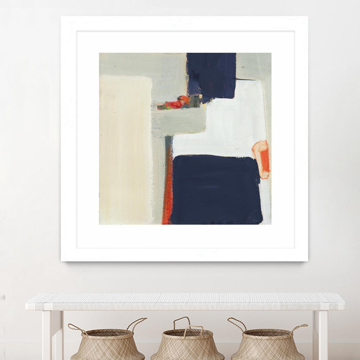 Œuvre d’art murale encadrée blanche et mate « Bay Bridge V1 » 30 x 30