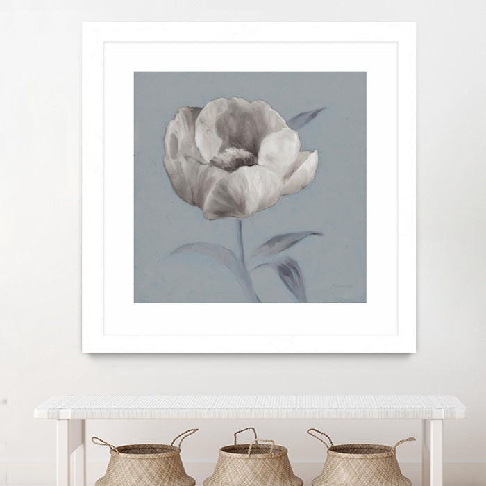 Œuvre d’art murale encadrée blanche et mate « Floral Symposium I » 30 x 30