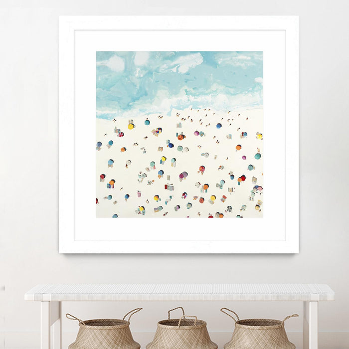 Œuvre d’art murale encadrée blanche et mate « Beach Days » 36 x 36