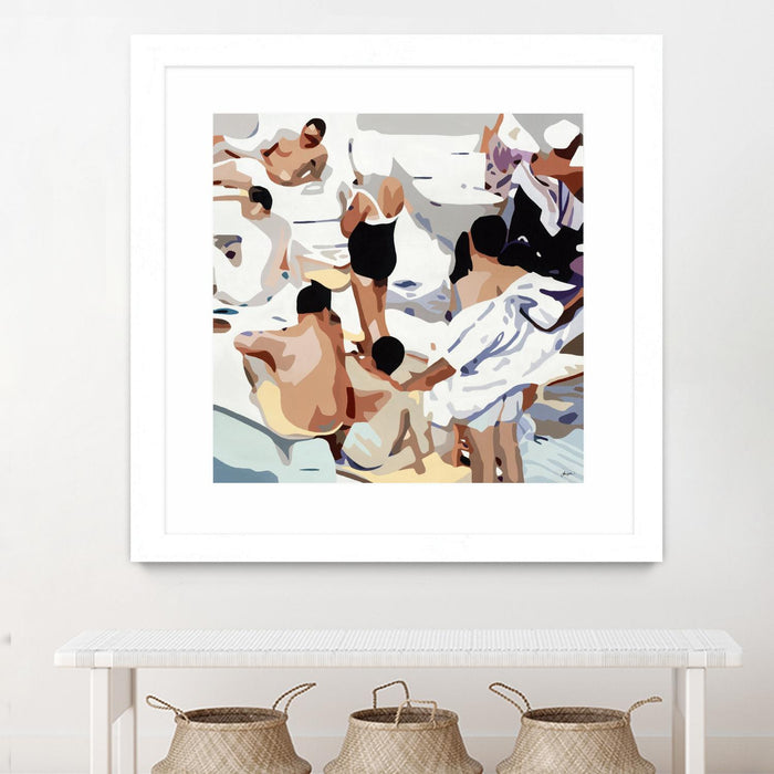 Œuvre d’art murale encadrée blanche et mate « Tammy & Greg's Pool Party » 36 x 36
