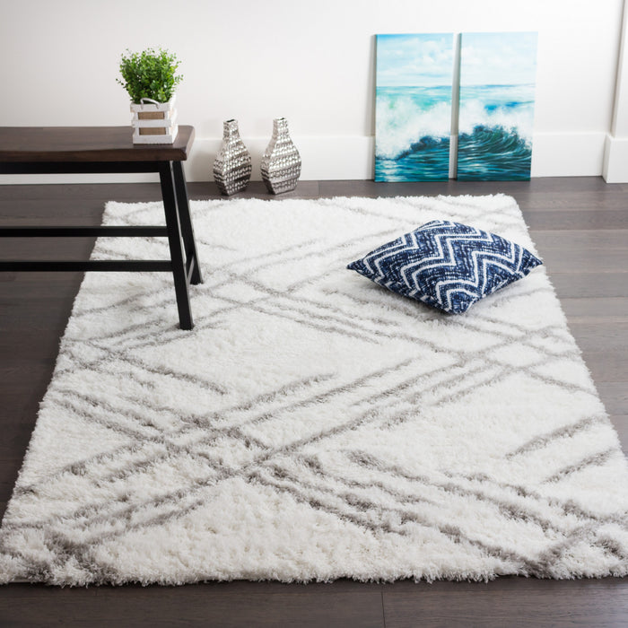 Carpette Ker blanche à rayures 3 x 5
