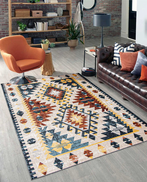 Carpette Mosaic taupe et cuivre lavable à la machine - 6 pi 0 po x 9 pi 0 po