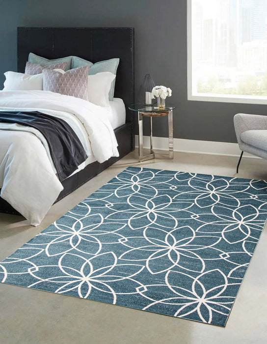 Carpette Terali turquoise lavable à la machine - 3 pi 0 po x 5 pi 0 po