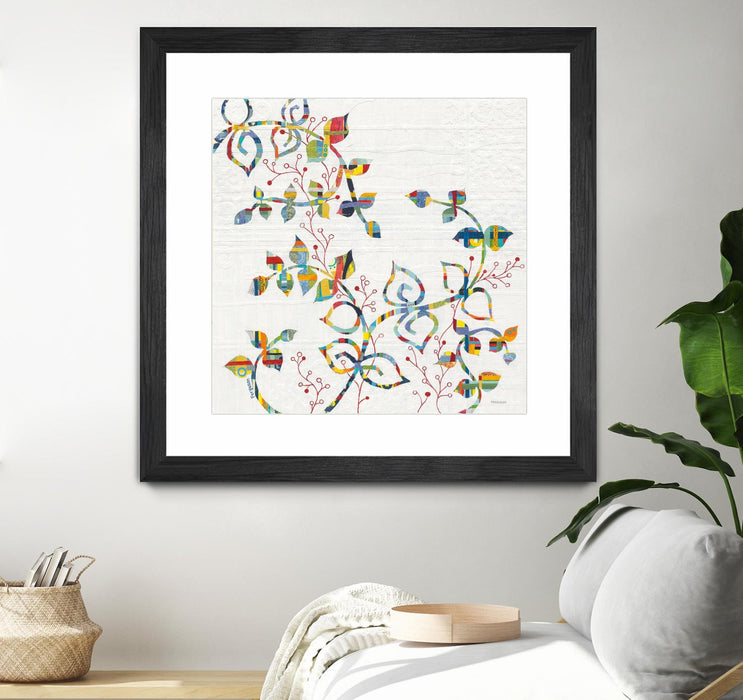 Œuvre d’art murale encadrée noire et mate « Rainbow Vines With Berries » 30 x 30