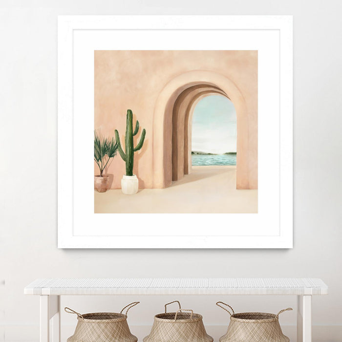 Œuvre d’art murale encadrée blanche et mate « Coastal Arch » 30 x 30