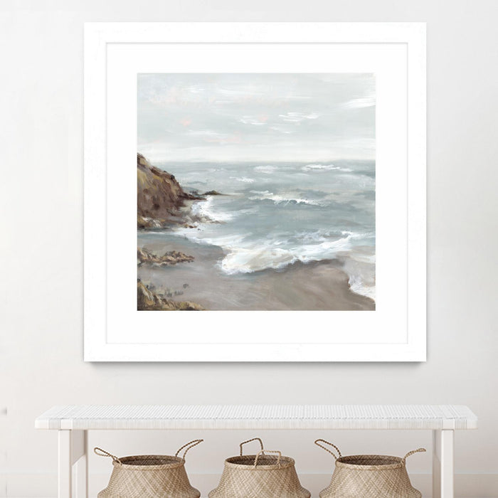 Œuvre d’art murale encadrée blanche et mate « Beautiful Bay » 30 x 30