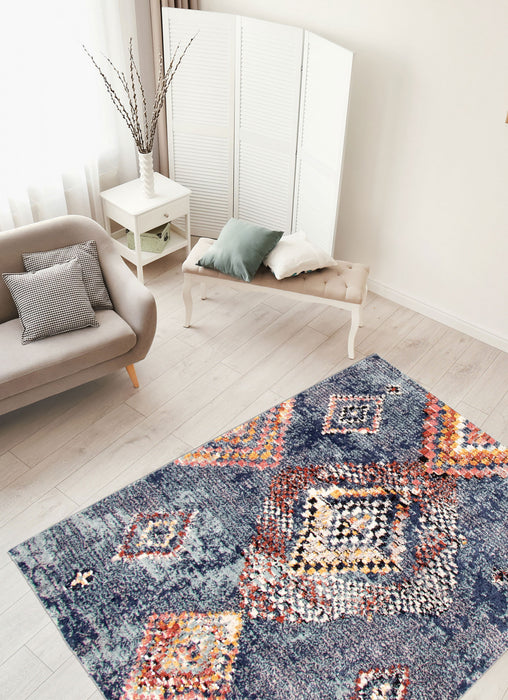 Carpette Makondo Mosaique bleu - 5 pi 3 pox 7 pi 3 po