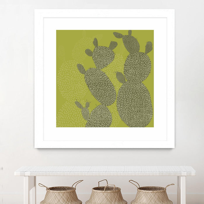 Œuvre d’art murale encadrée blanche et mate « Opuntia Ii » 30 x 30