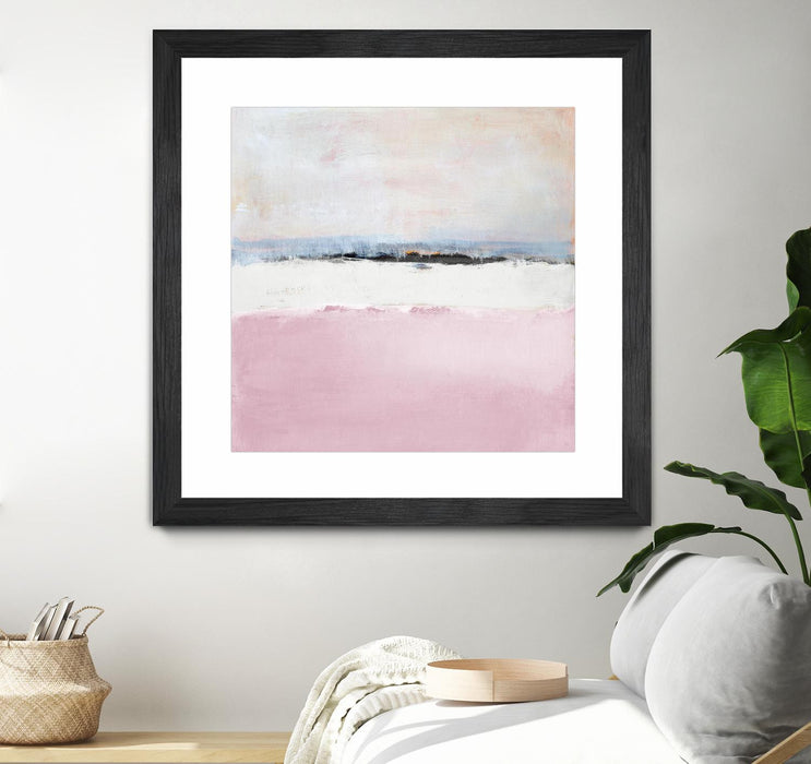 Œuvre d’art murale encadrée noire et mate « Pink Sea Abstract » 36 x 36
