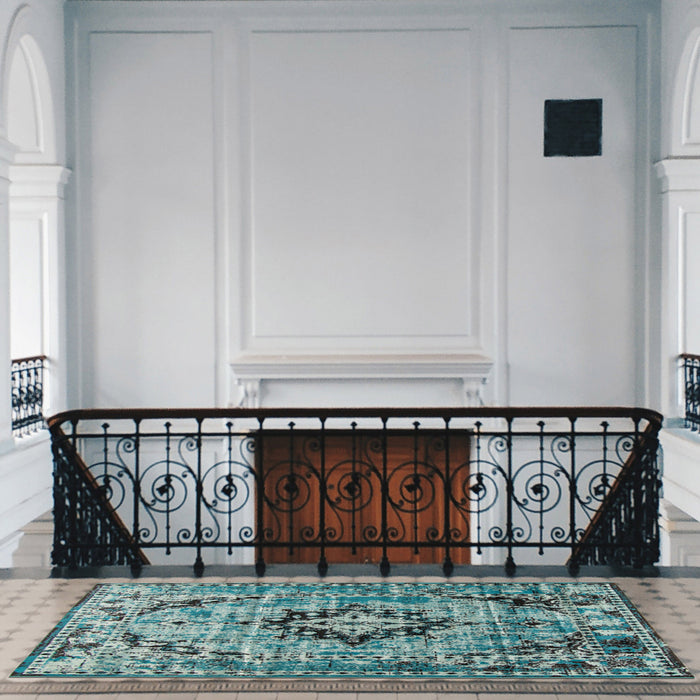 Carpette Chenta turquoise 5 pi 3 po x 7 pi 7 po