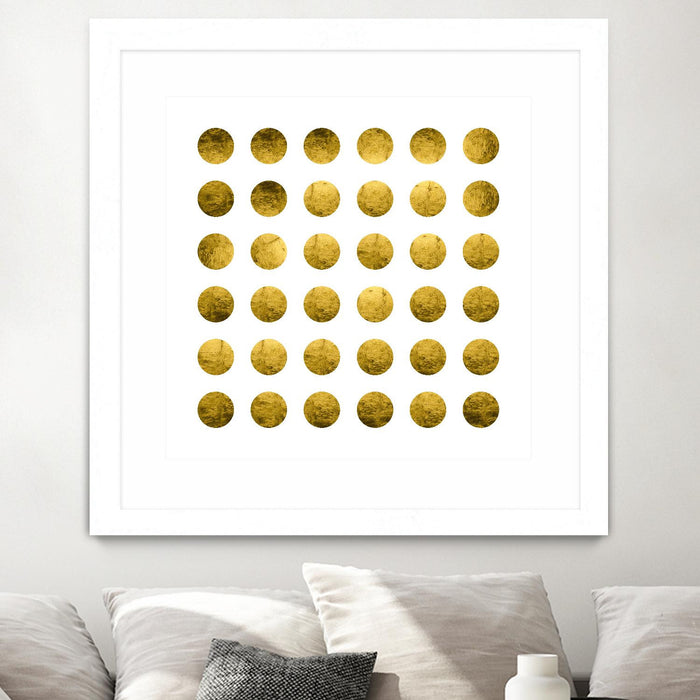 Œuvre d’art murale encadrée blanche et mate « Golden Spots White » 36 x 36