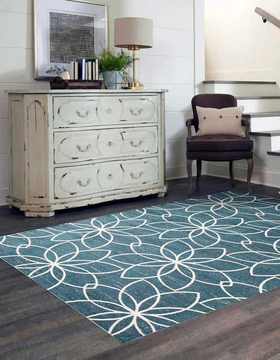 Carpette Terali turquoise lavable à la machine - 3 pi 0 po x 5 pi 0 po