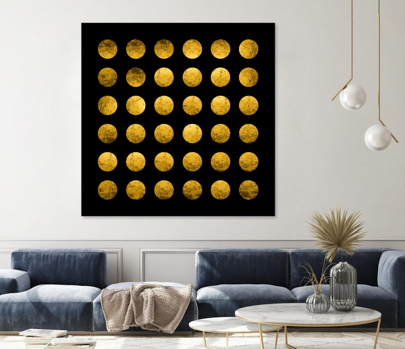 Œuvre d’art murale Giant Art « Golden Spots Black » 54 x 54