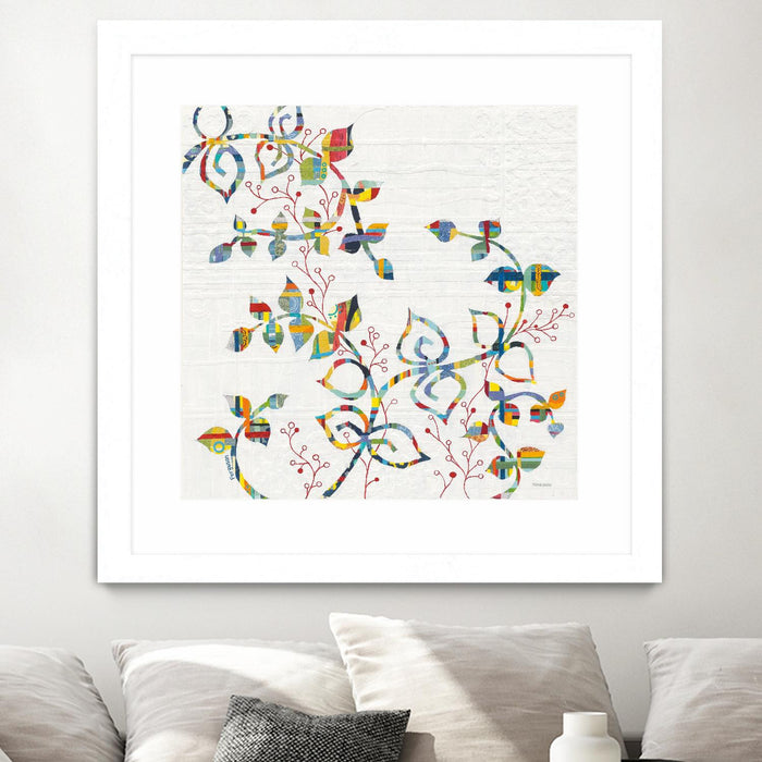 Œuvre d’art murale encadrée blanche et mate « Rainbow Vines With Berries » 36 x 36