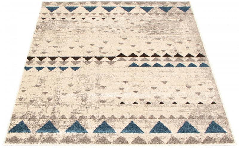 Carpette Raja ivoire-bleu - 5 pi 3 pox 7 pi 3 po