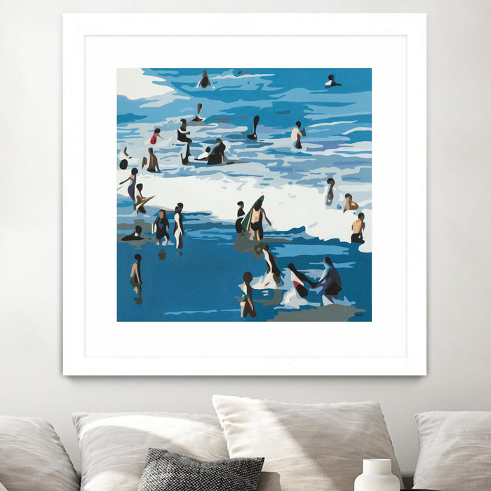 Œuvre d’art murale encadrée blanche et mate « Surf's Up » 30 x 30