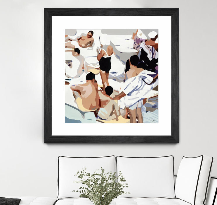 Œuvre d’art murale encadrée noire et mate « Tammy & Greg's Pool Party » 36 x 36