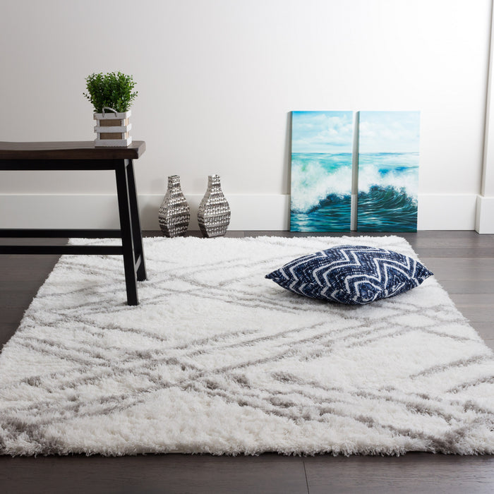 Carpette Ker blanche à rayures 3 x 5